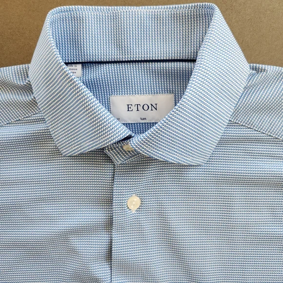 Eton Mens Stretch Blue Slim Fit Long Sleeve Button Up Shirt Size 14.5 NWT